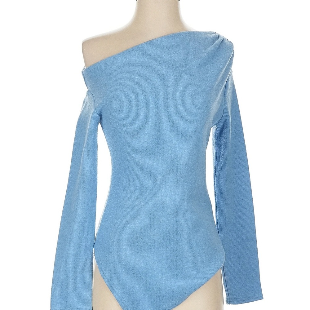 Zara Stylish Light Blue Off-Shoulder Top